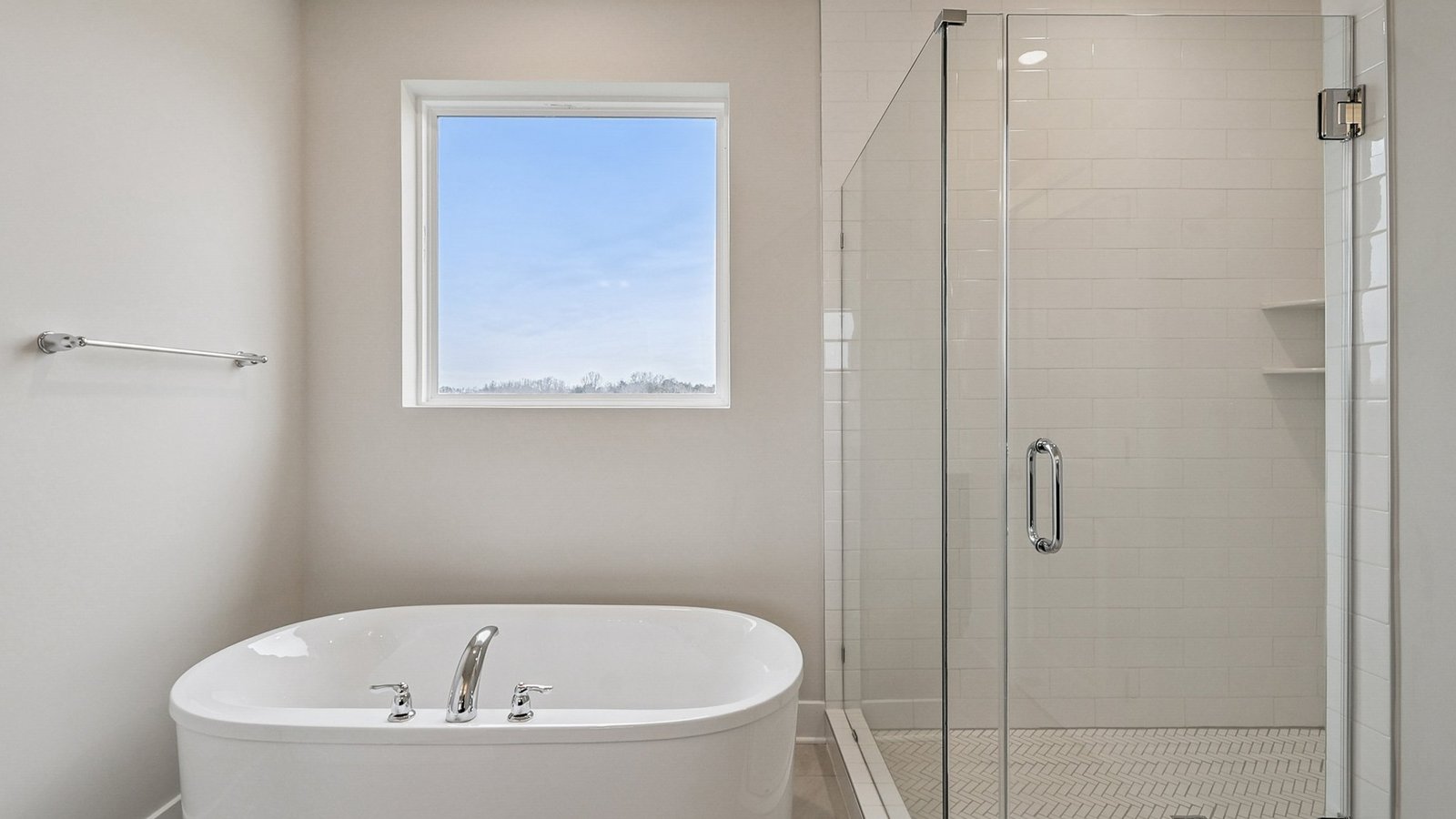 Freestanding tub and shower with glass door