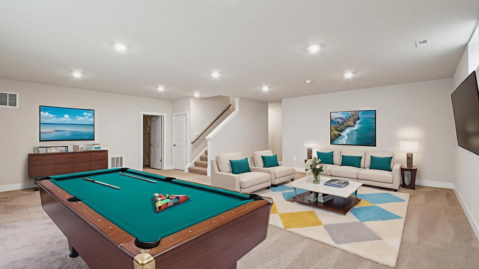 modern open concept basement