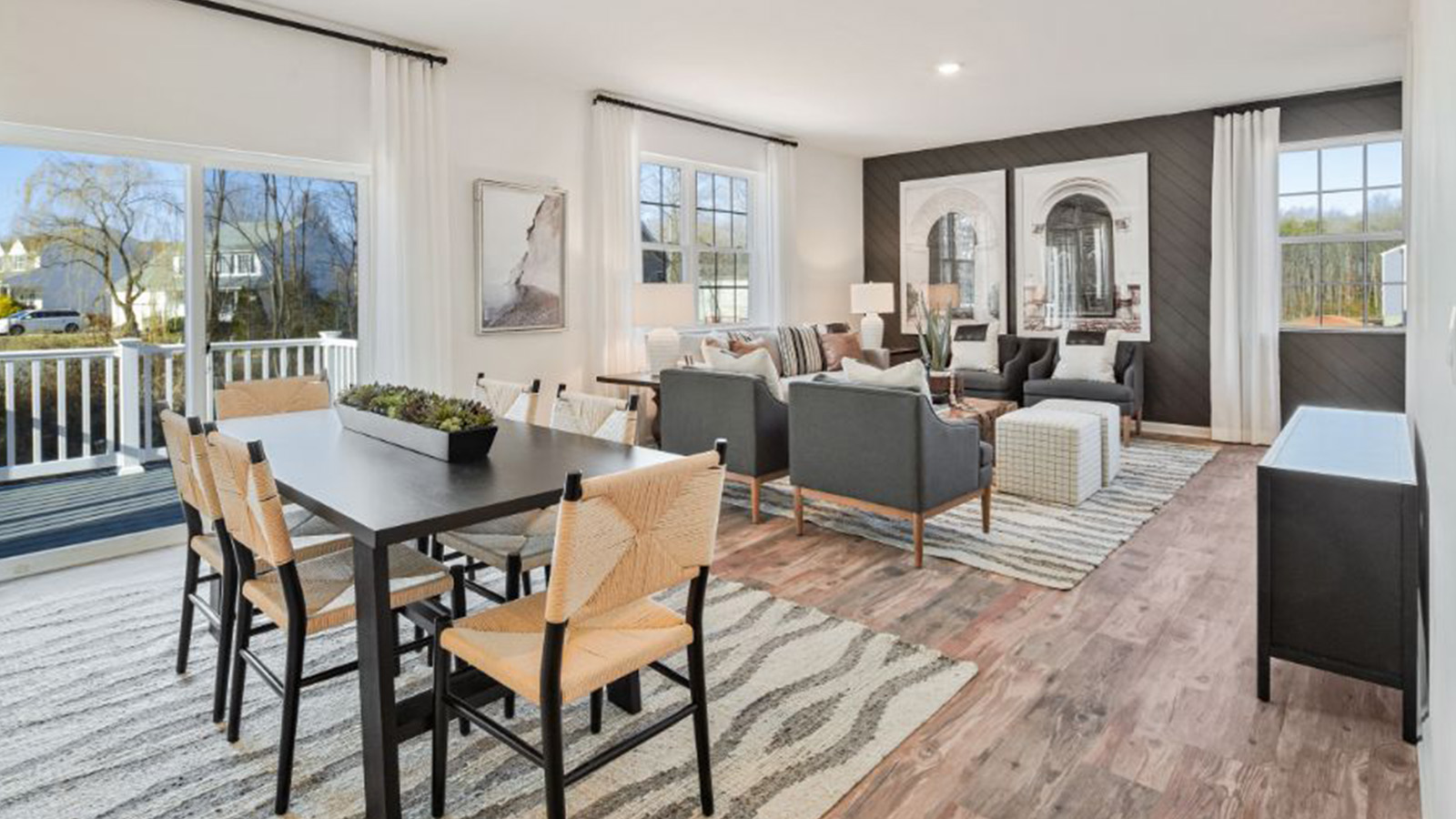 open concept kitchen dining and living