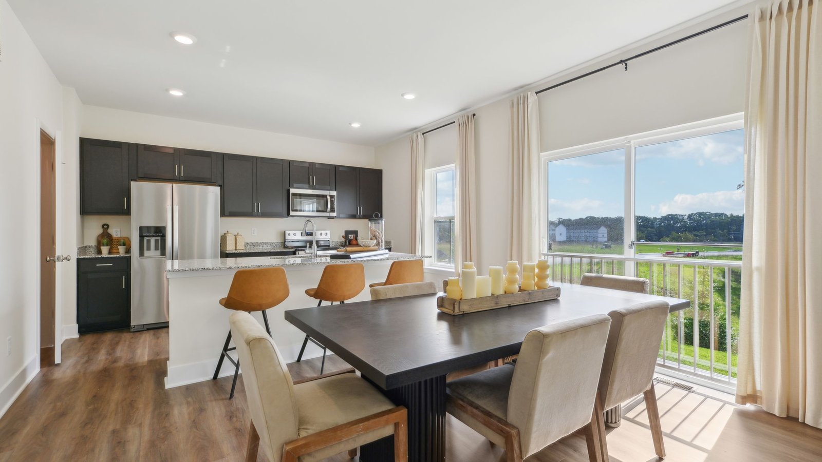 open concept living and dining room