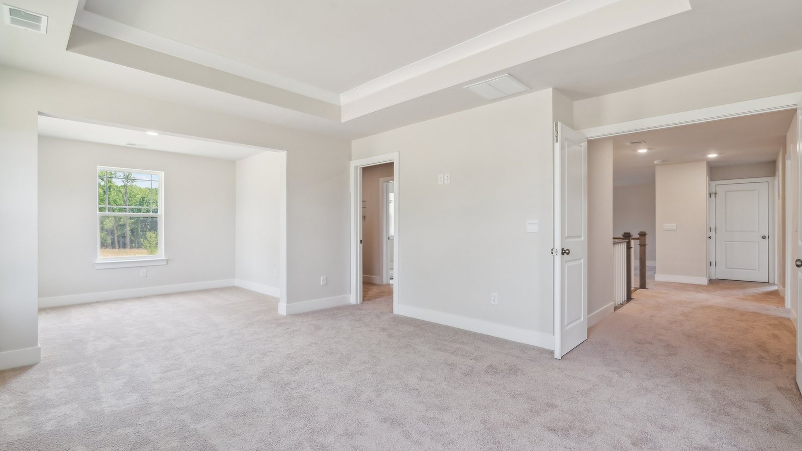 tray ceiling in primary bedroom
