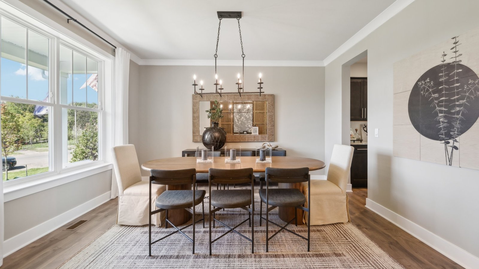 Large windows in the formal dining room