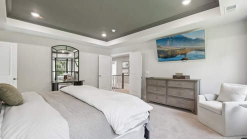 tray ceiling in the primary bedroom