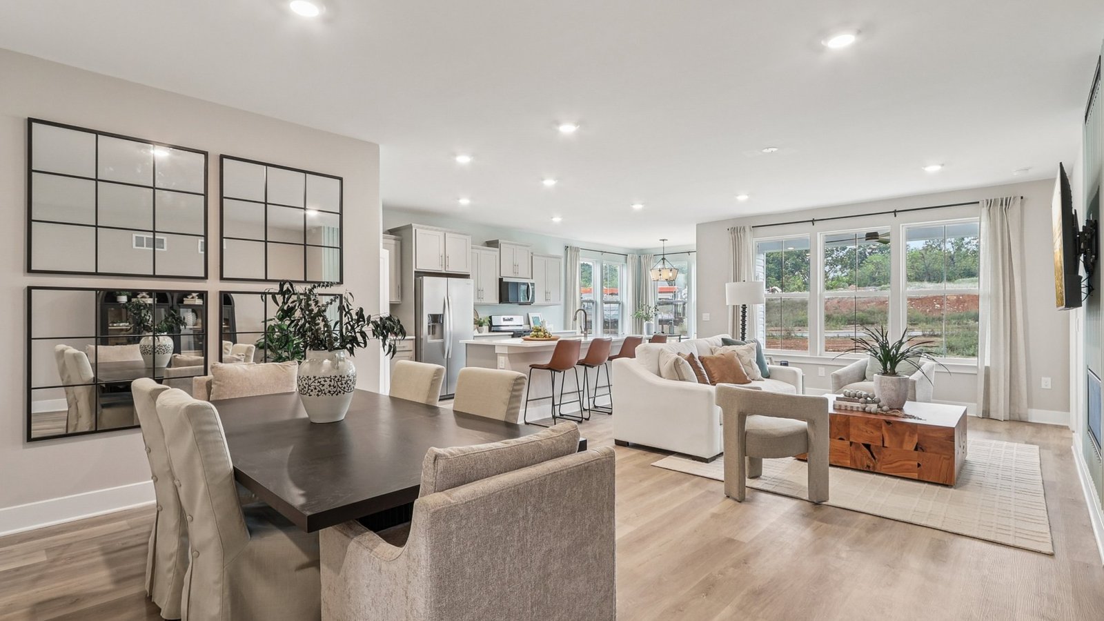 The dining room seamlessly connects with the living room and kitchen, ideal for entertaining.