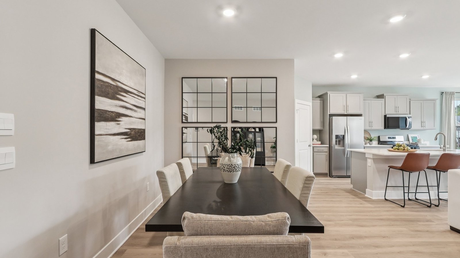 modern open concept living room and dining room