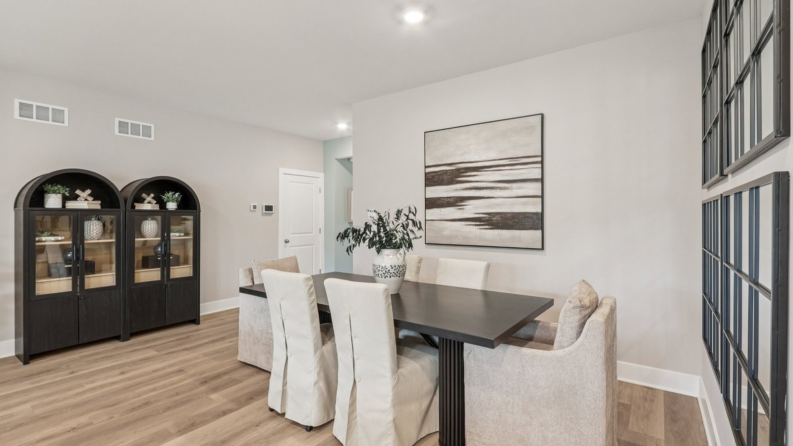 modern open concept living room and dining room