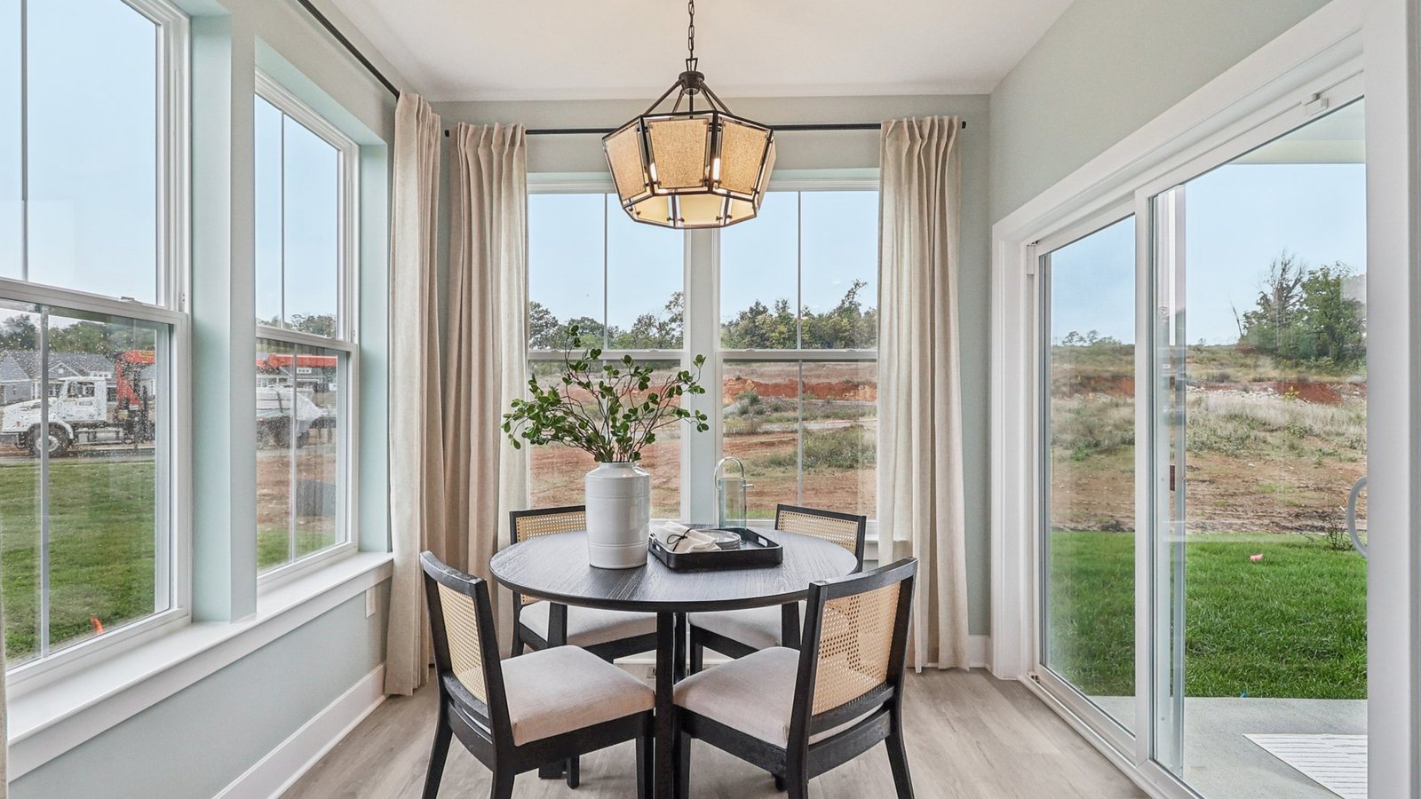 modern open concept living room and dining room