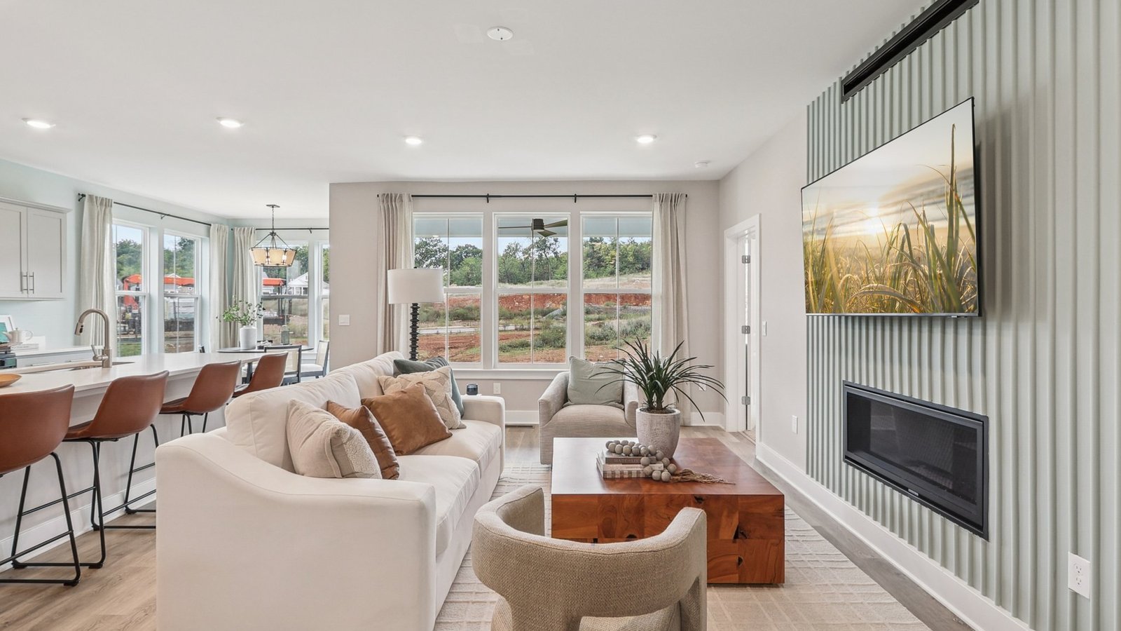 Living room features a fireplace