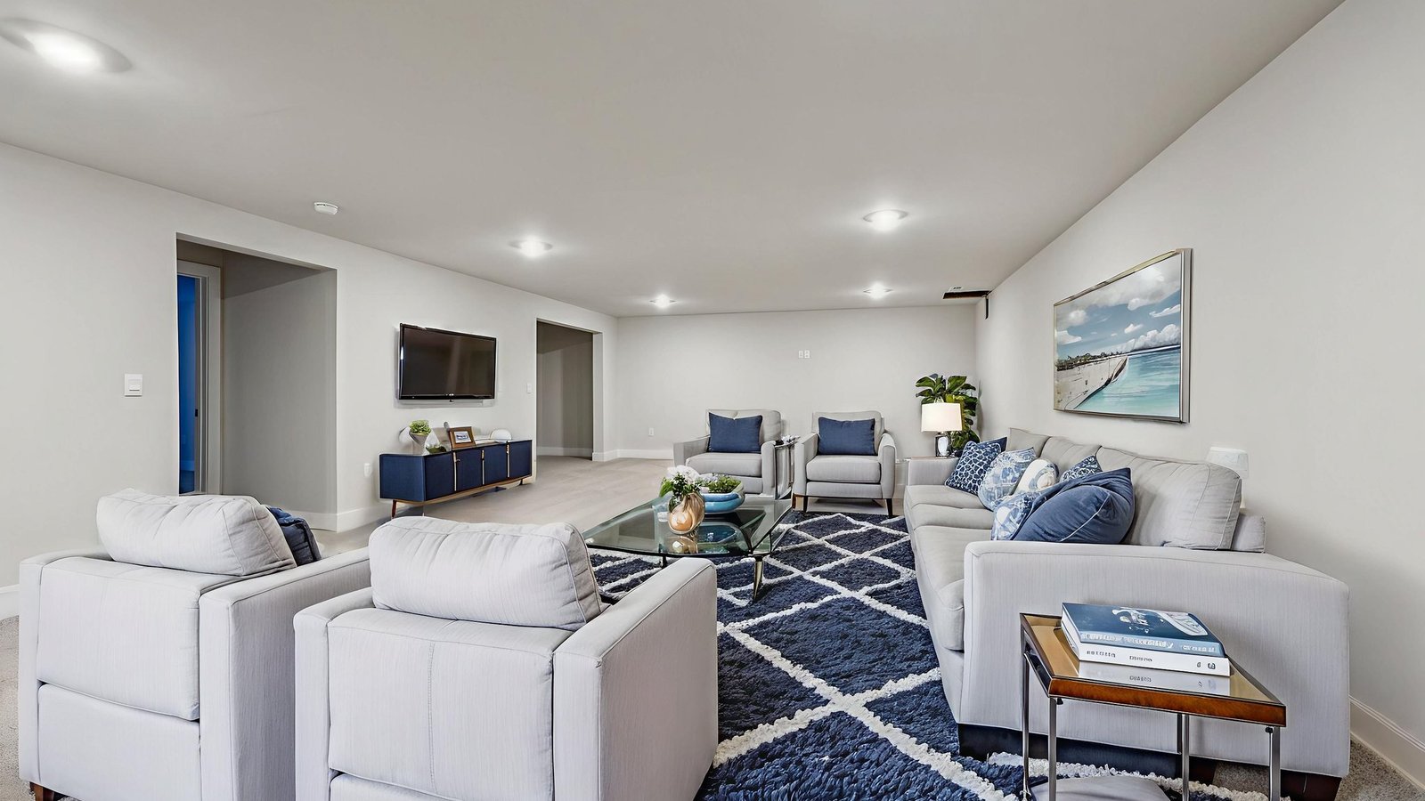 open concept spacious basement living