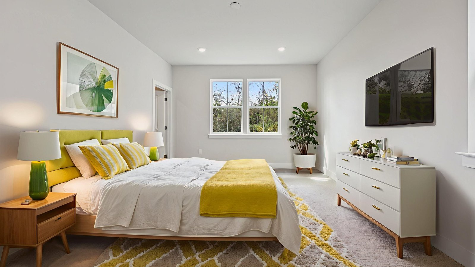 Spacious primary suite with furniture