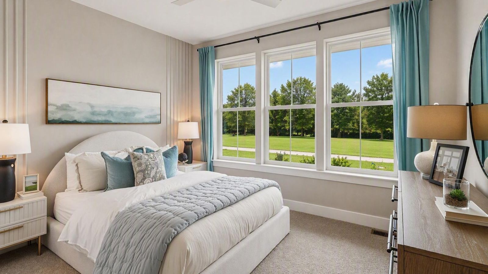 Secondary bedroom on the main floor overlooking the front yard