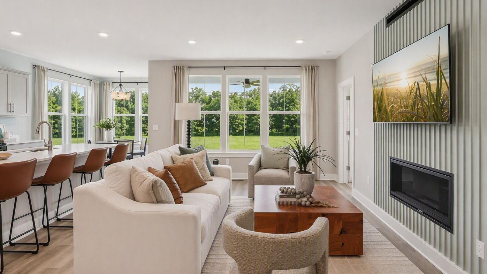 Living room features a fireplace