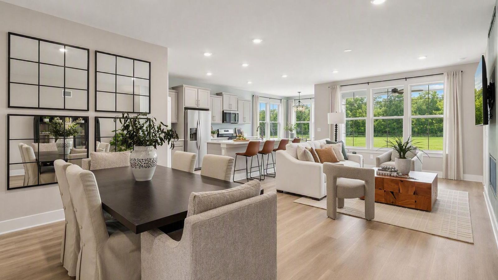 The dining room seamlessly connects with the living room and kitchen, ideal for entertaining.