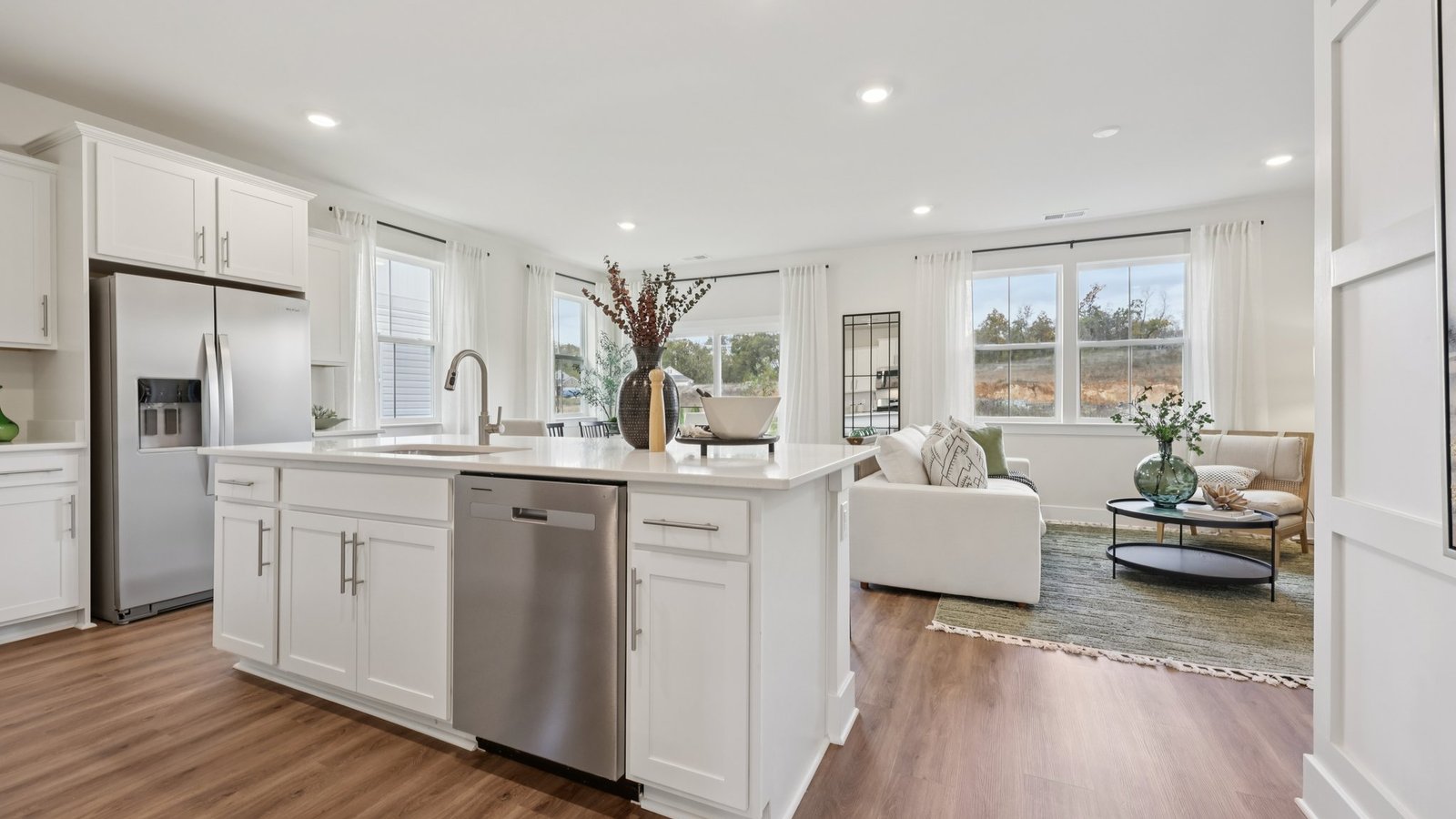 modern open concept living room and kitchen