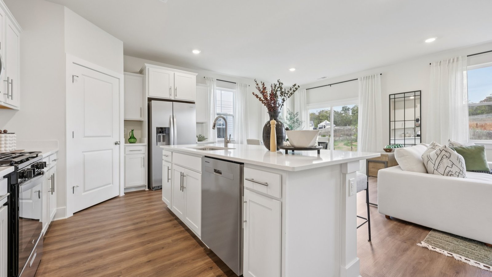 modern open concept living room and kitchen