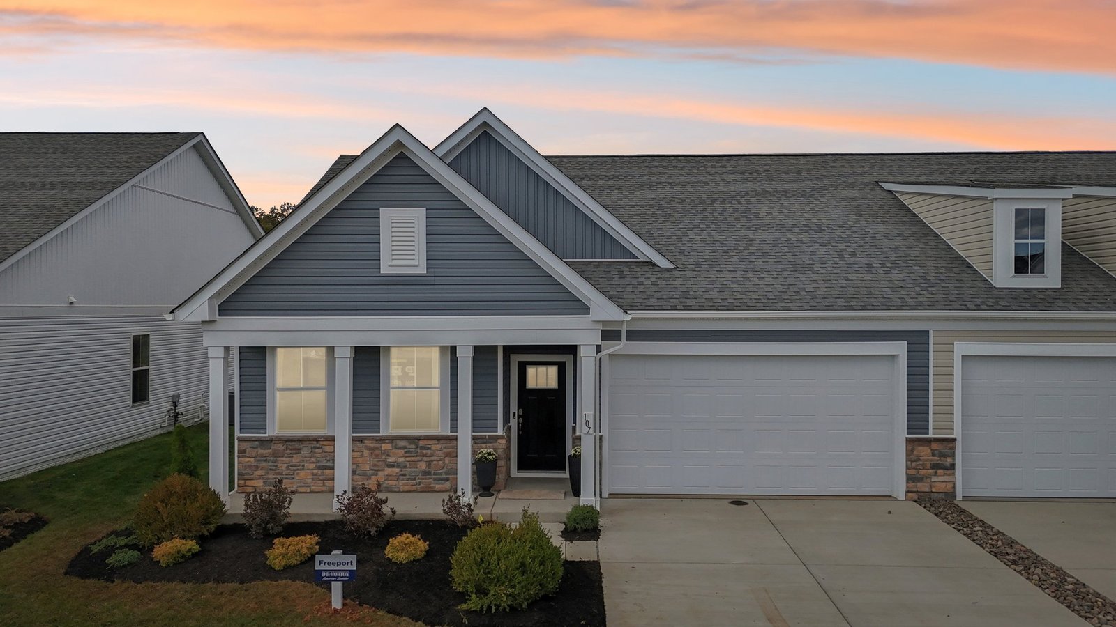 2 car garage and front porch