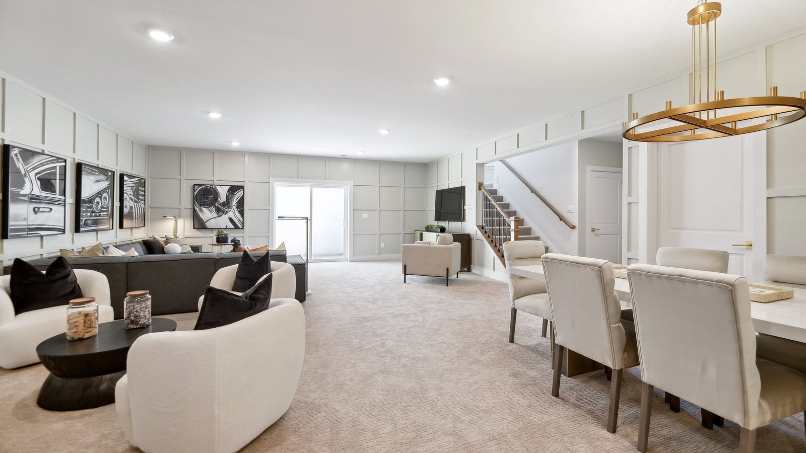 spacious basement rec room