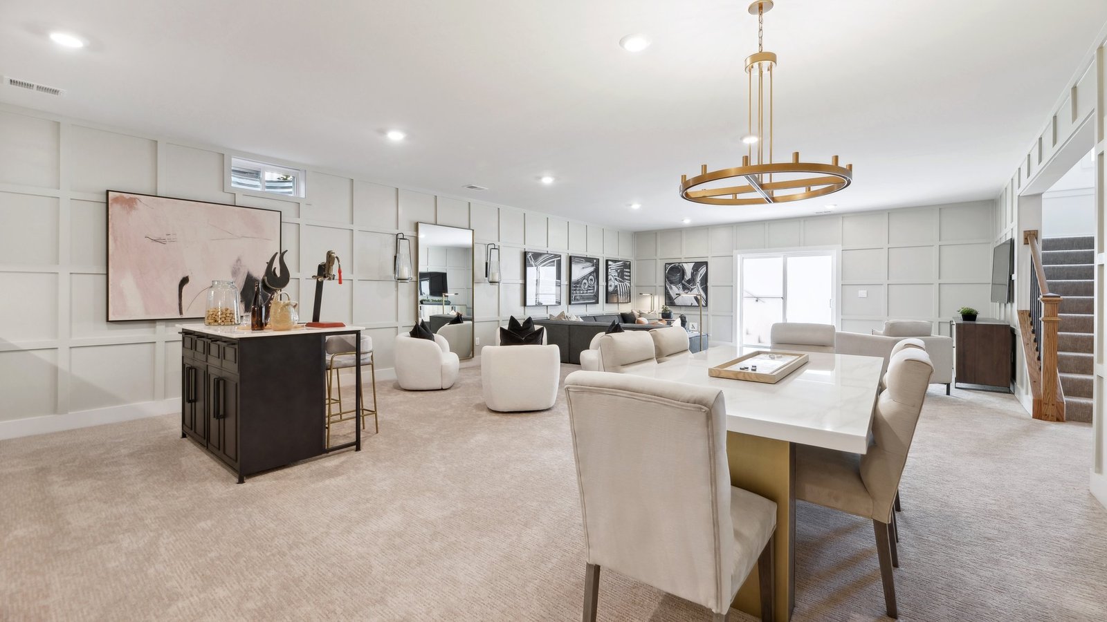 walk-out Basement has large glass doors leading out of the rec room