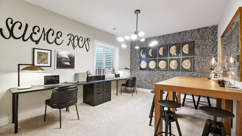 finished basement space that can be used for work or entertainment