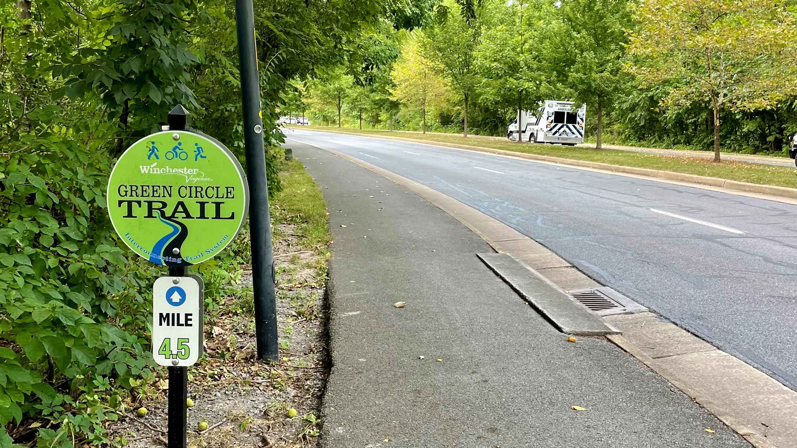 Winchester Green Trail Marker near Abrams Crossing