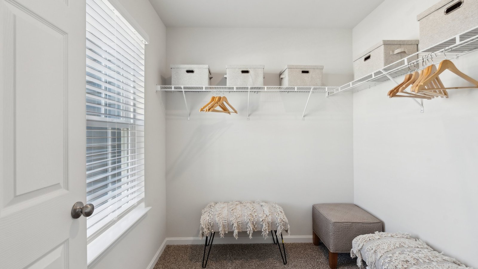 primary walk in closet with a window and storage