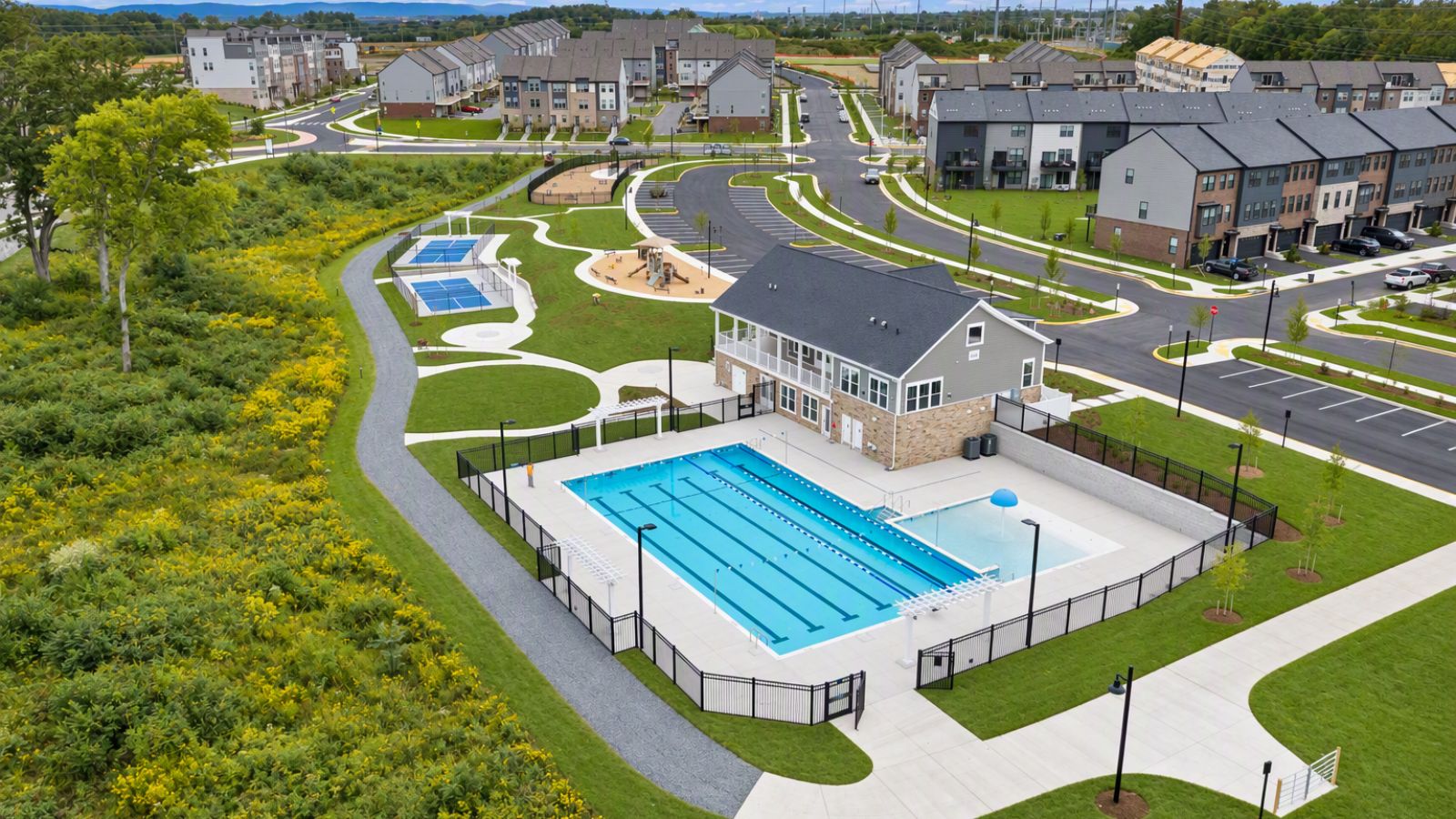 Swimming pool amenity at Innovation Town Center by D.R. Horton, featuring new townhomes in Manassas, VA.