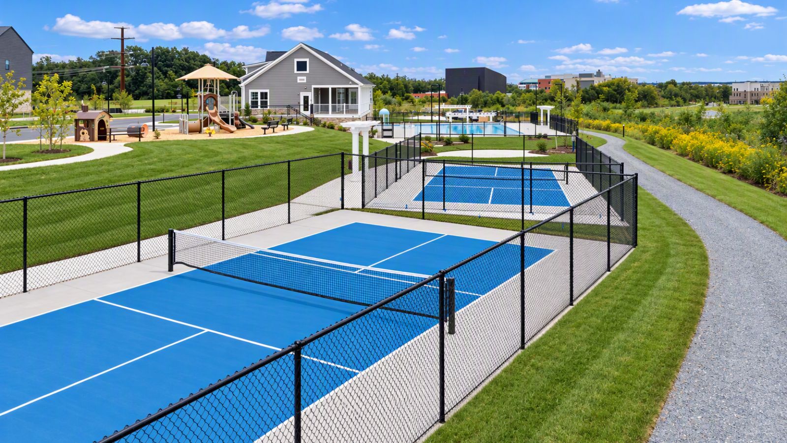 Tennis and pickleball courts at Innovation Town Center by D.R. Horton, a new townhome community in Manassas, VA.