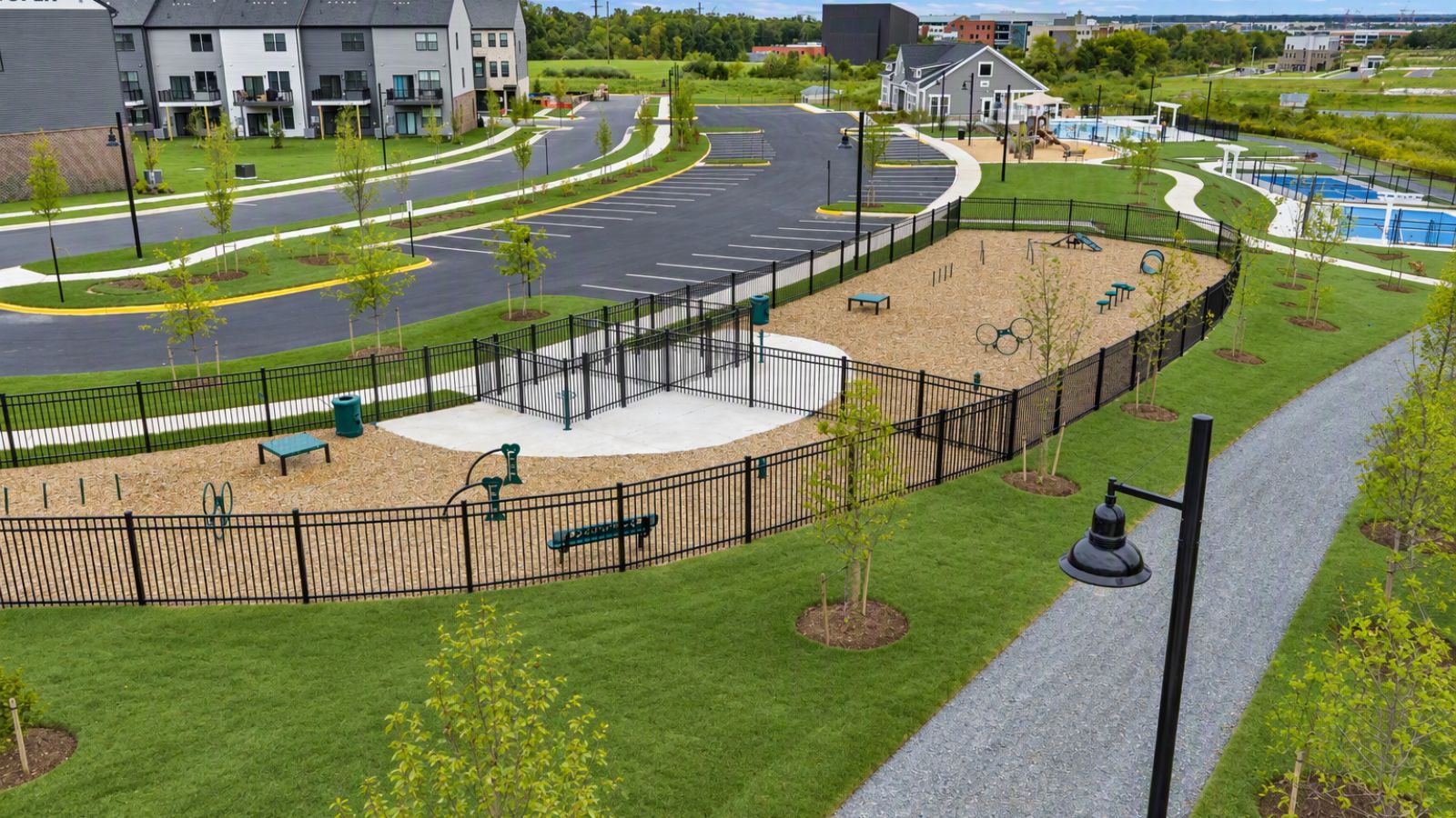 Dog park at Innovation Town Center by D.R. Horton, featuring new townhomes in Manassas, VA.