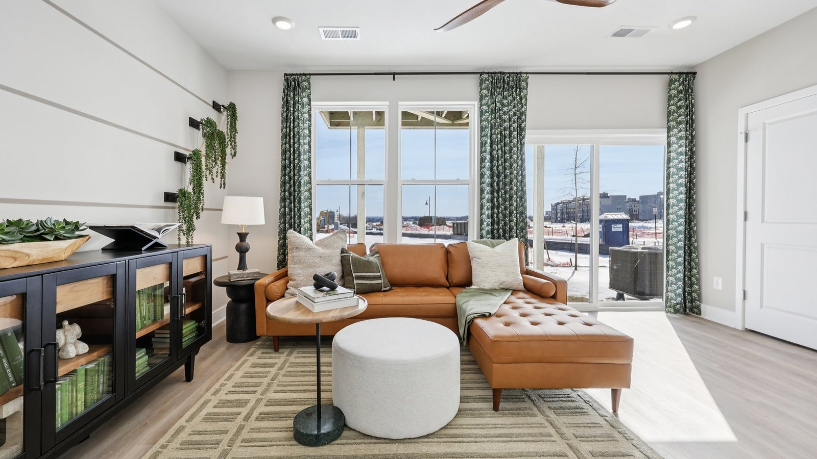 open concept rec room in basement