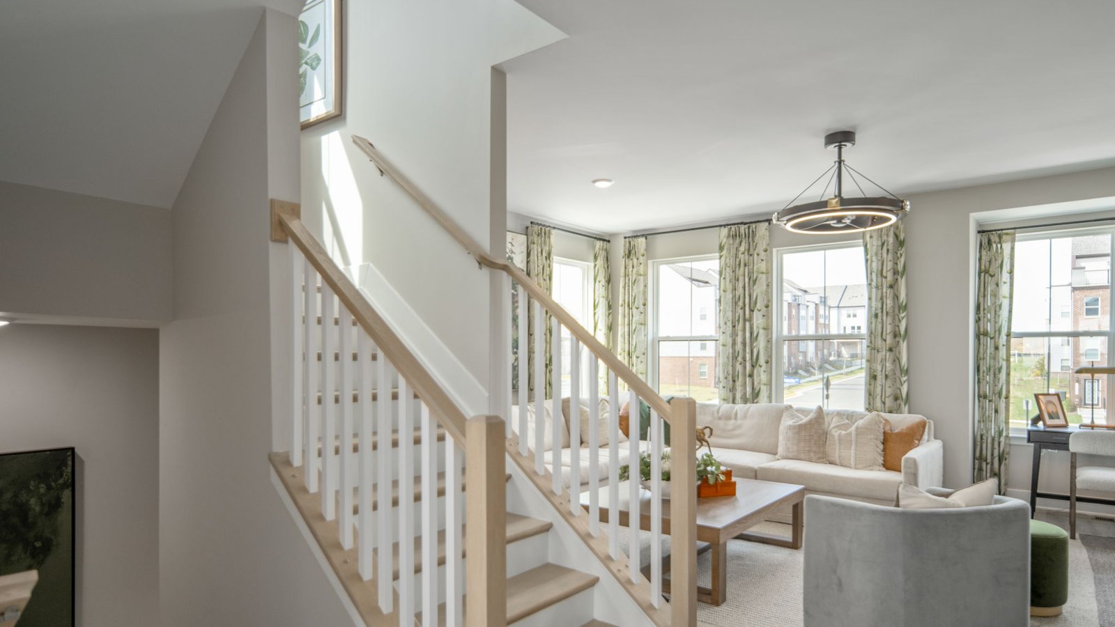 open concept stairway into living room