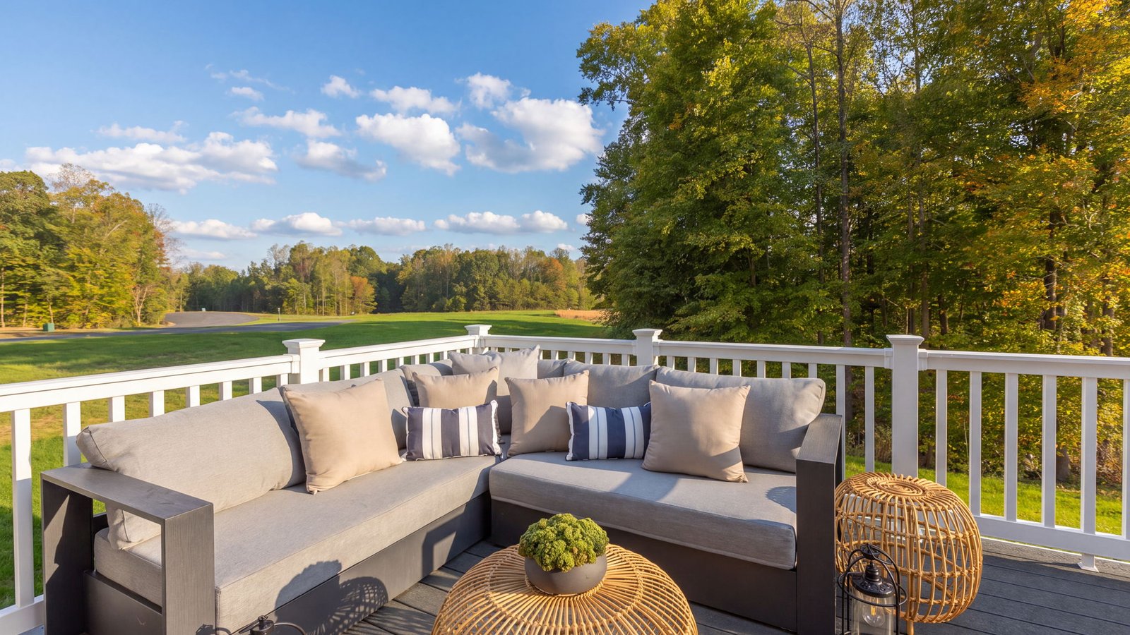 Outdoor living area overlooking a spacious homesite at a new single-family home in King George, VA.