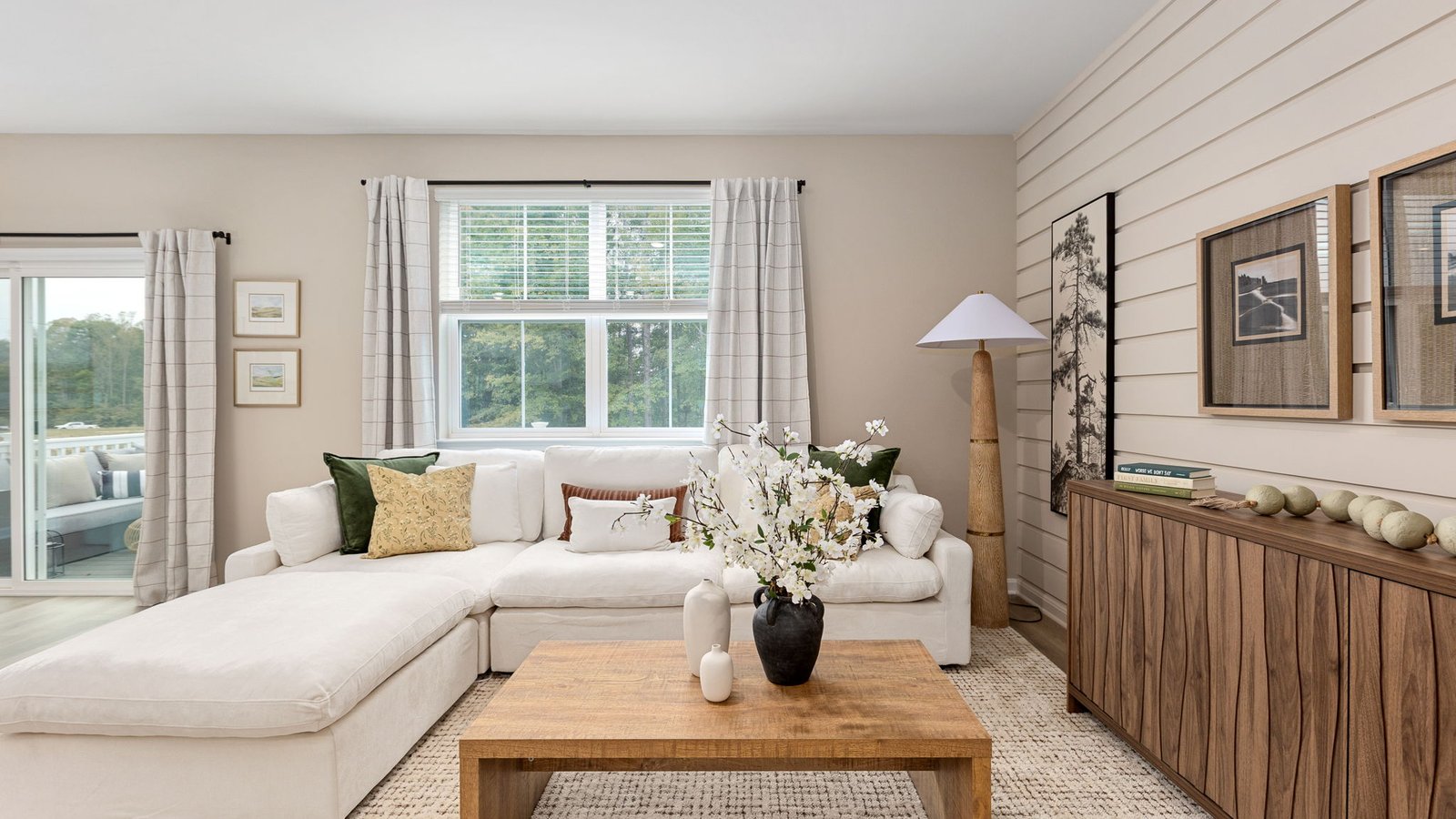 Open-concept kitchen and living area inside a new single-family home in King George, Virginia.