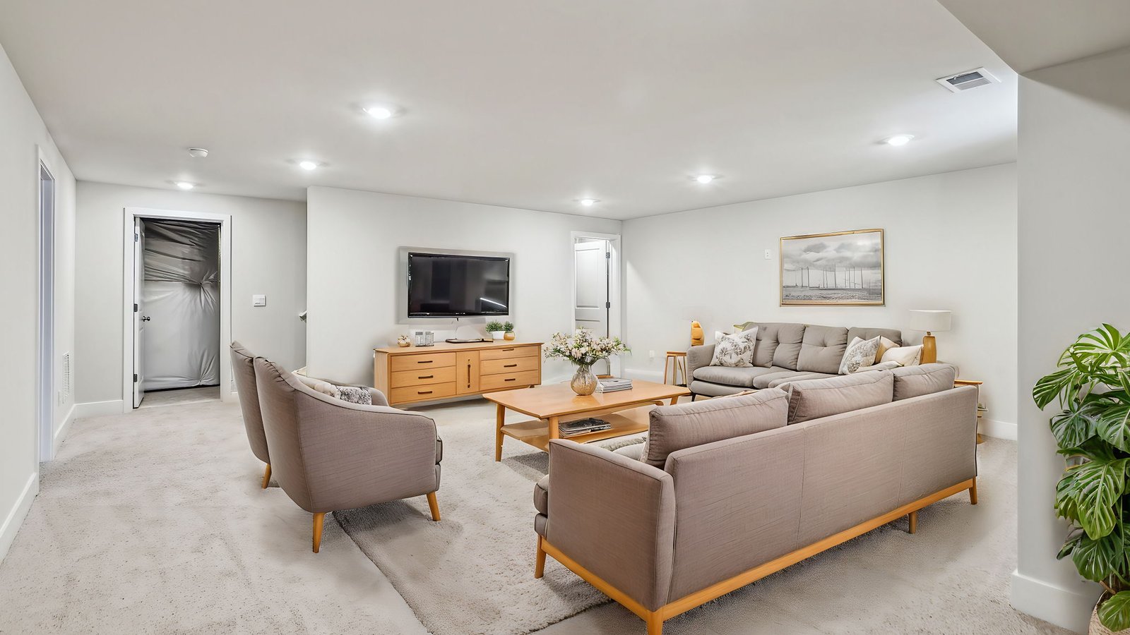 open concept basement living room