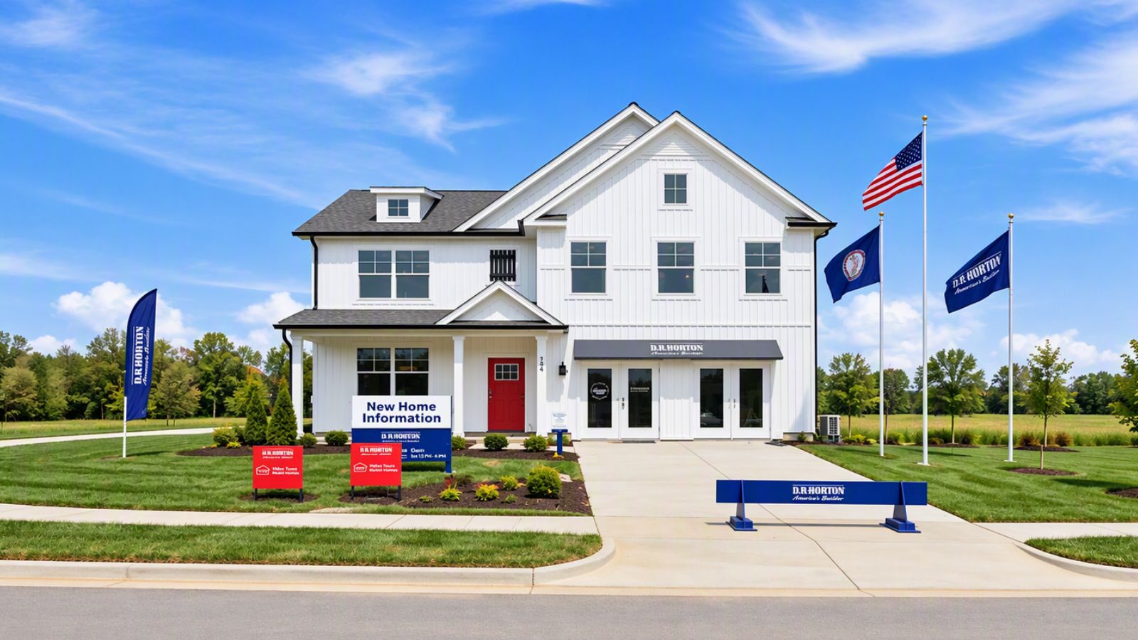 New construction single-family home in Waynesboro, VA featuring modern farmhouse architecture, spacious front porch, professional landscaping, and scenic Shenandoah Valley surroundings.