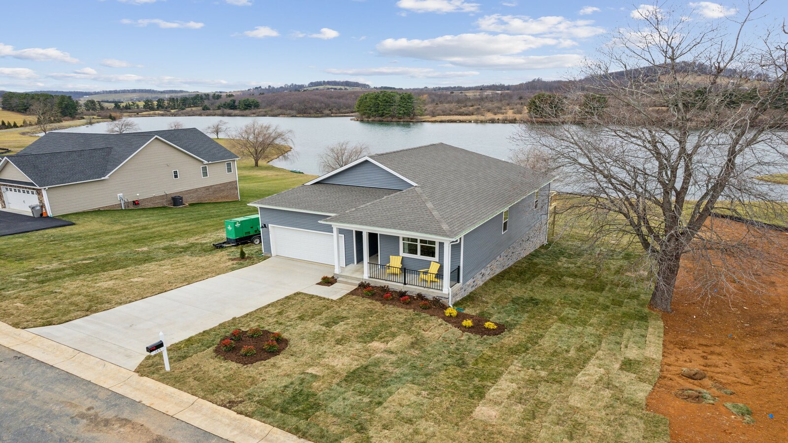 369 Steeles Fort Rd, Raphine VA, Willow Lake Spring Lakes D.R. Horton new home with a grass yard, two-car garage, lake view