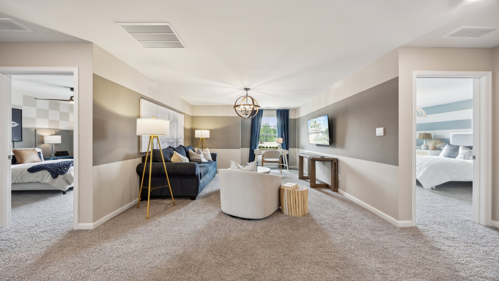 Loft, near bedrooms, bathrooms, flexibly designed multi-use upstairs living spaces with options for kids, office, gaming, crafts