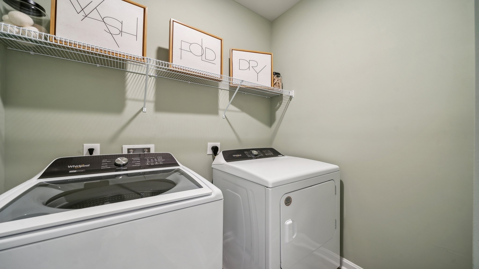 Eagle Ridge utility laundry smartly designed with overhead organized storage, a drop zone, with new washer, dryer included