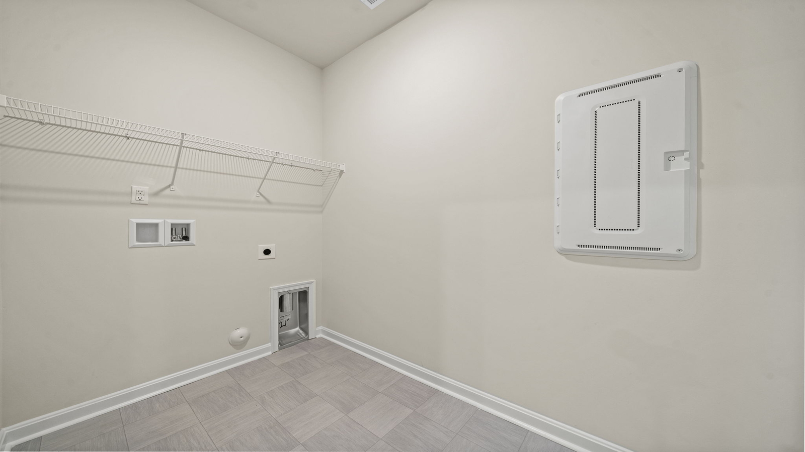 Eagle Ridge utility laundry smartly designed with overhead organized storage, a drop zone, with new washer, dryer included