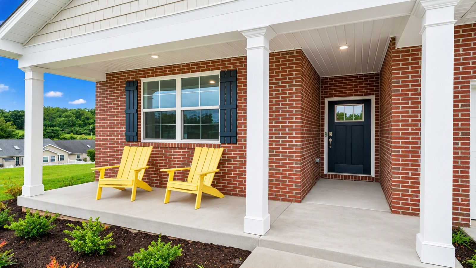 New construction single-family home in Staunton, VA featuring attractive curb appeal, modern architecture, landscaped front yard, and spacious driveway in the scenic Shenandoah Valley.