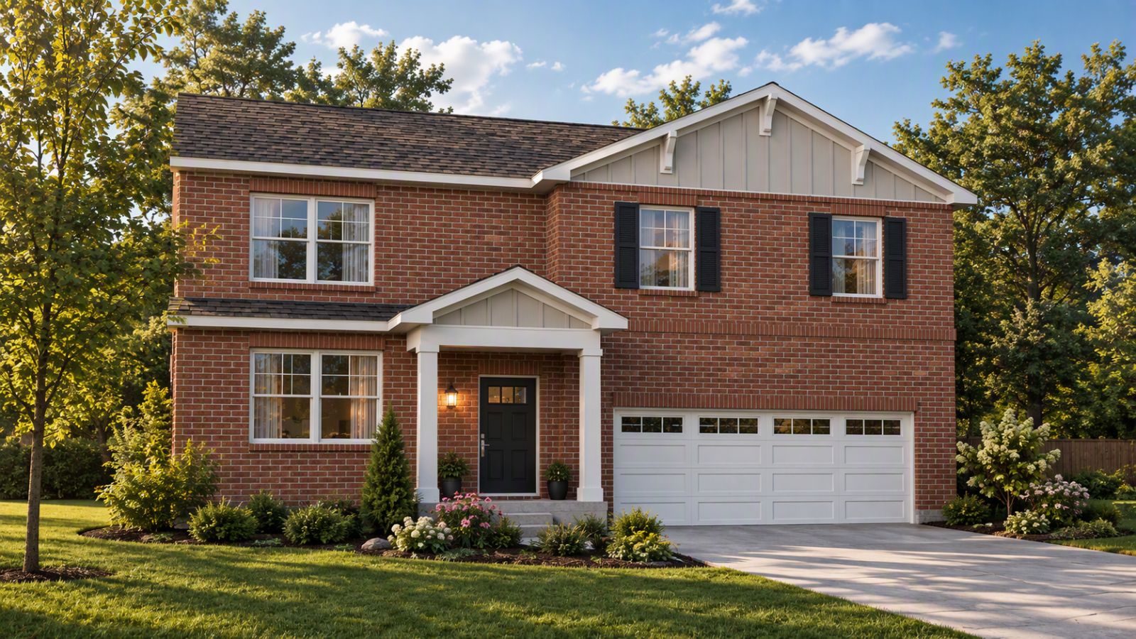 New construction single-family home in Staunton, VA featuring attractive curb appeal, modern architecture, landscaped front yard, and spacious driveway in the scenic Shenandoah Valley.