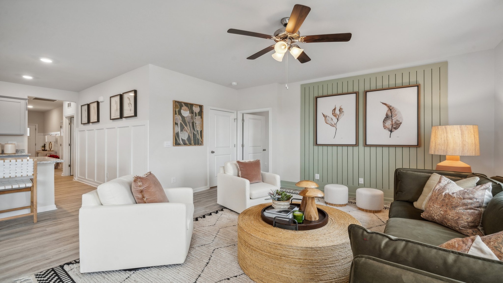 Kitchen and living room combination with main floor access, stairway access in Red Oaks