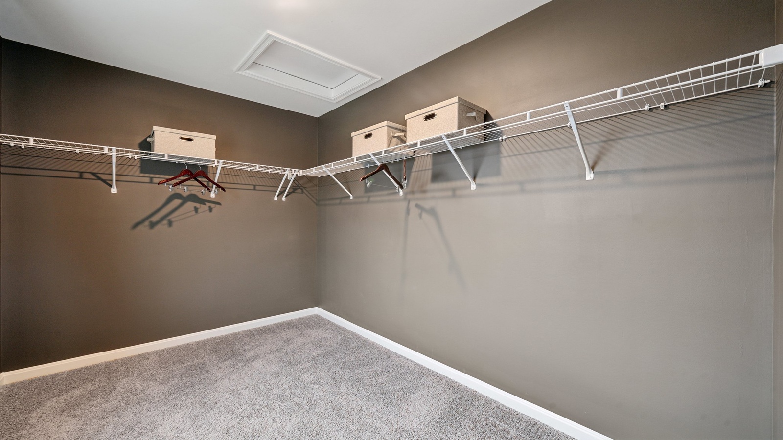 New home primary walk-in closet designed by D.R. Horton in Chappell Creek with crafty organized space