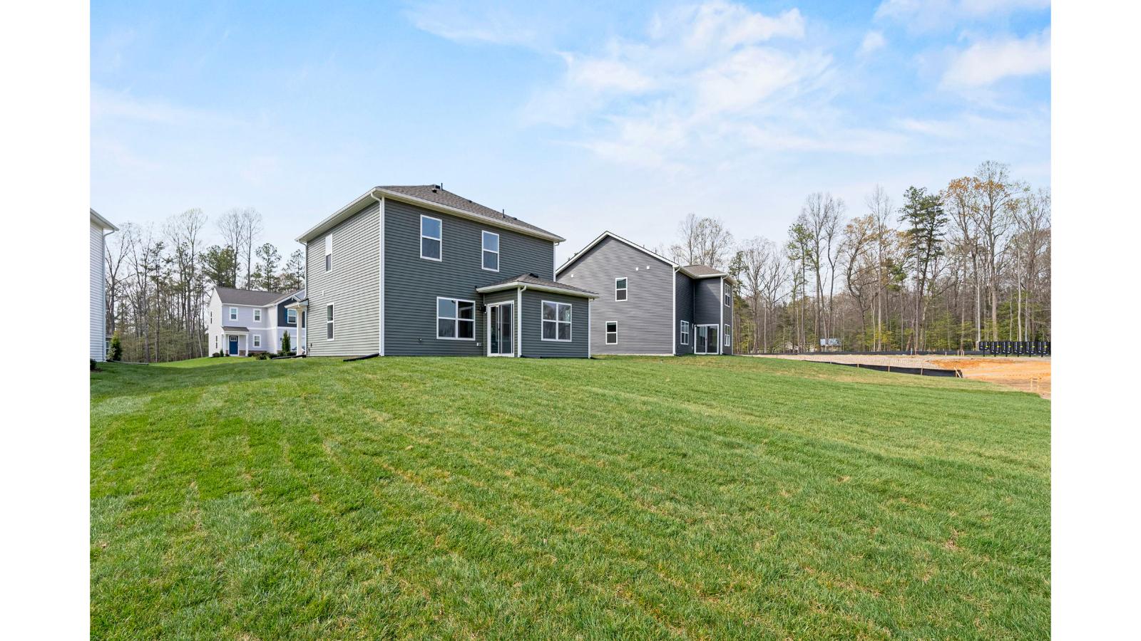 Functional backyard design with backyard access, rear concrete patio located in a planned community