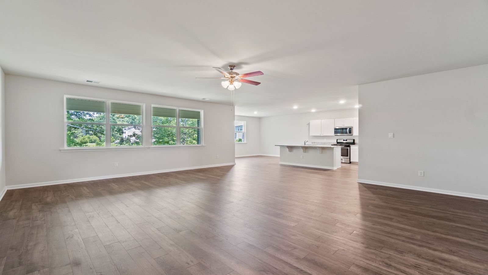 Kitchen-dining-great room-living spaces combo, connectivity to the new home at Riverview Landing