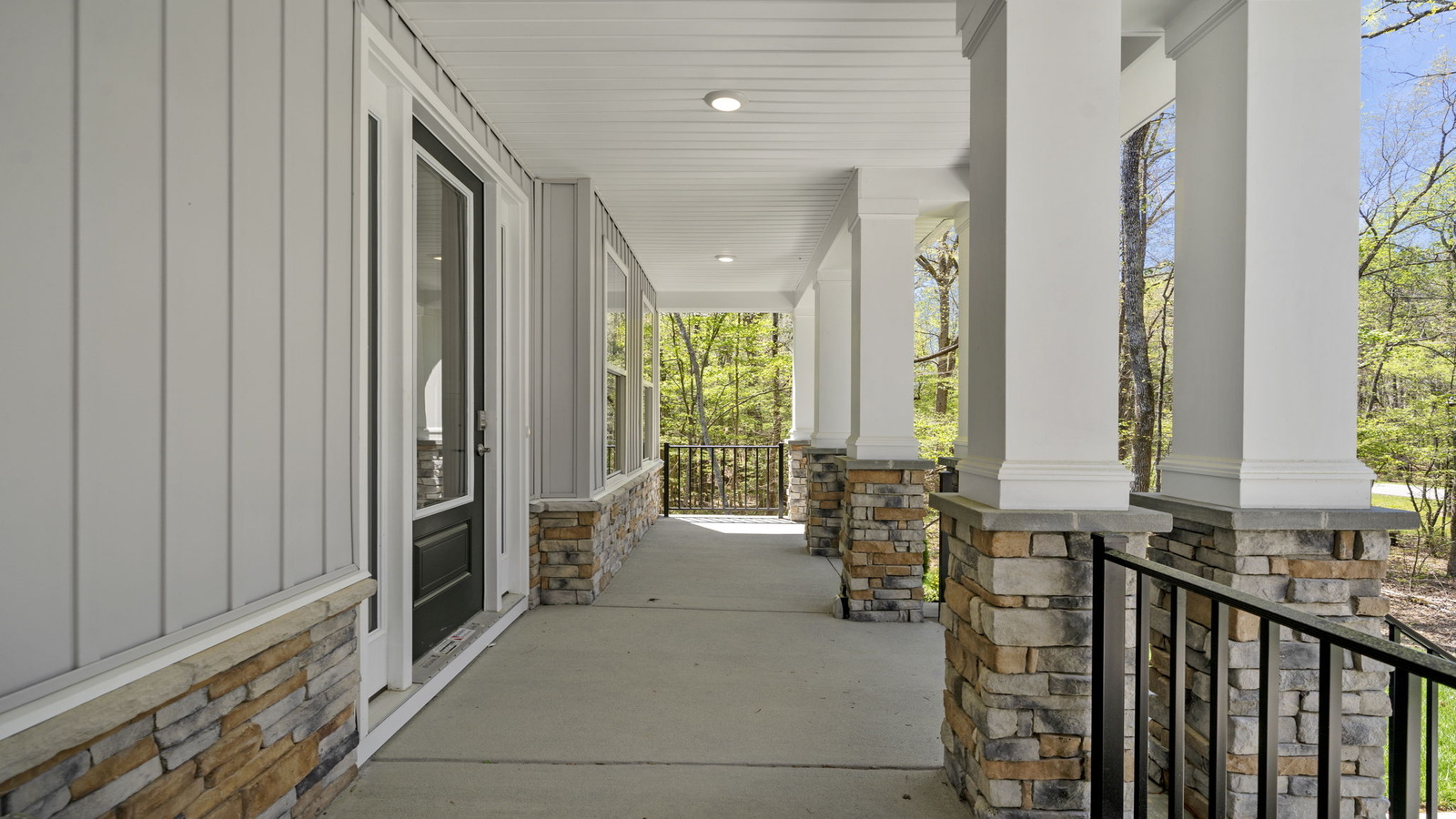 Maidens Farm home front porch and main door entry, access to the main level, and entry