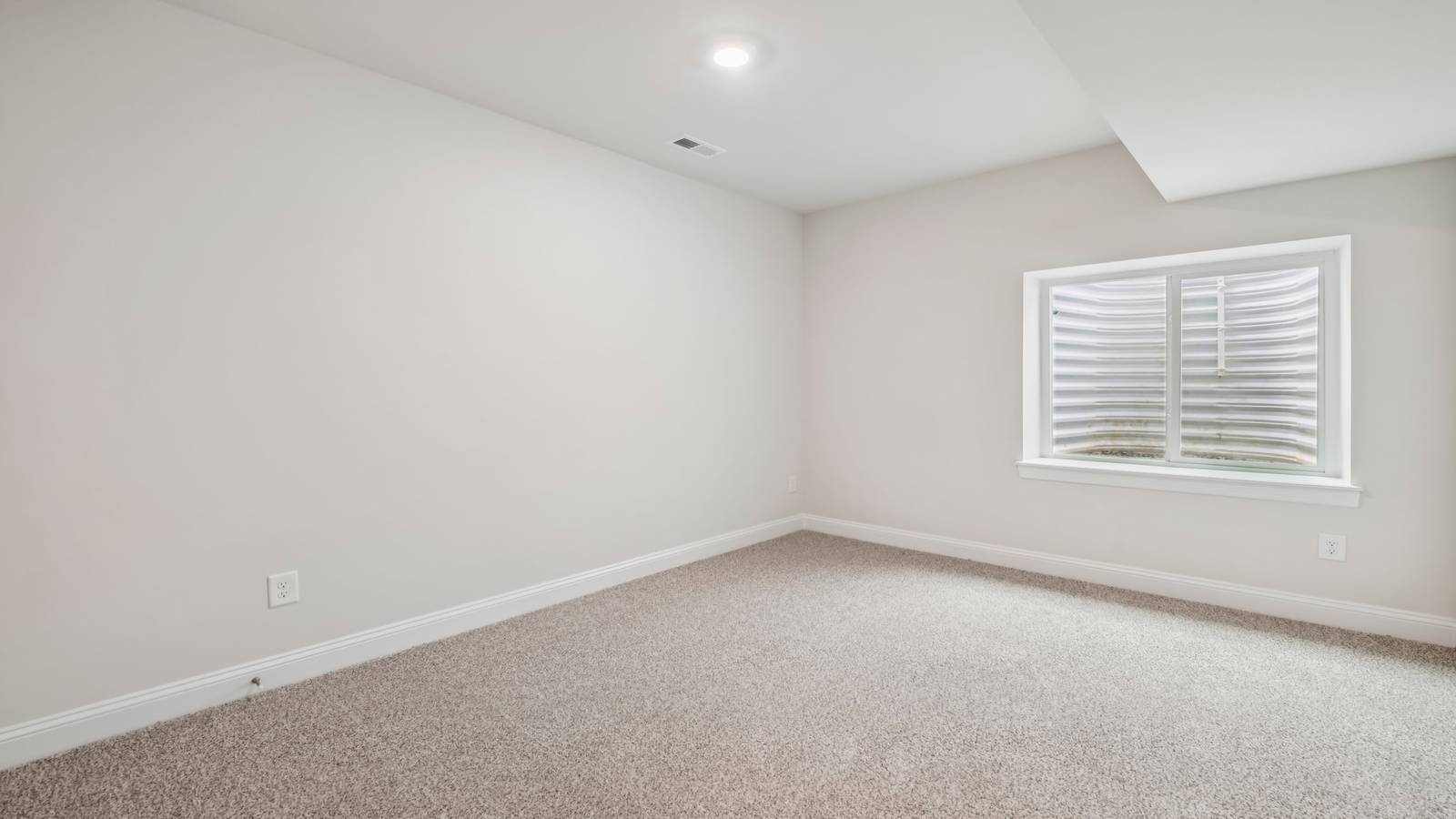 Guest-visitor room in finished basement with closet and hallway access to bath in Sheppard Mill home
