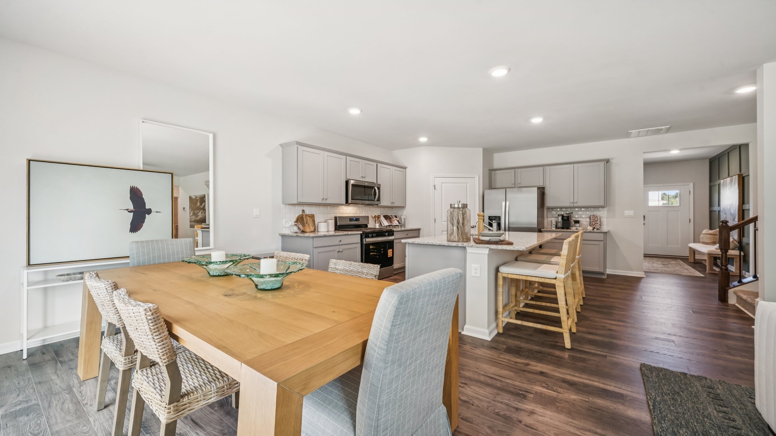 Spacious kitchen with island and seating, pantry, dining-family areas, new appliances in Green Spring Estates