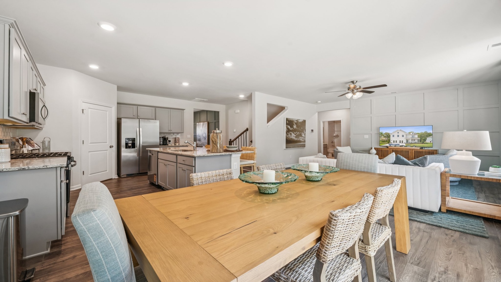 Dining room in Green Spring Estates new home showcases our fresh open concept connectivity to main areas, stairs, front entry