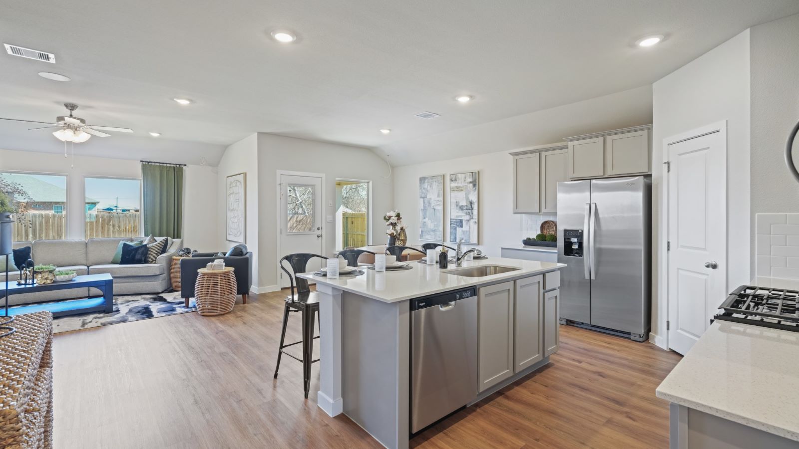 kitchen and living