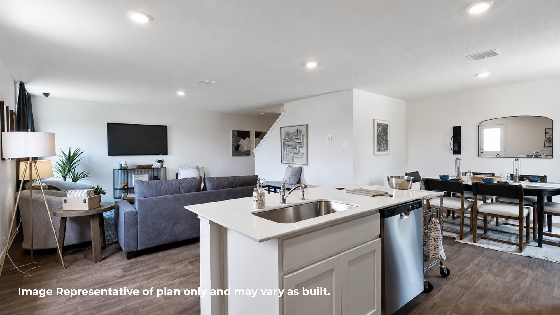 Kitchen and dining and living room
